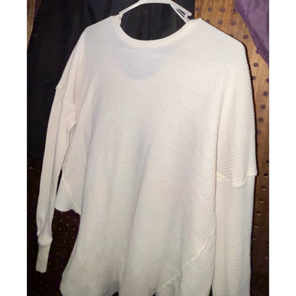 Free People Ringer Buttery Soft Waffle Knit Slouchy Crop Boho Long Sleeve Top XS - Picture 6 of 8
